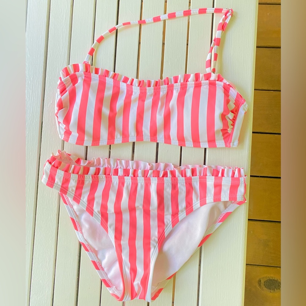 Pink and white striped two-piece Cabana swimsuit
